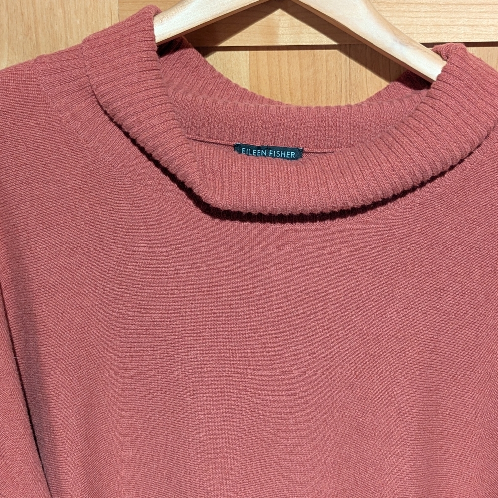 Eileen Fisher 100% Wool Turtleneck Sweater Oversized Rose Pink Sz XL - Picture 3 of 5